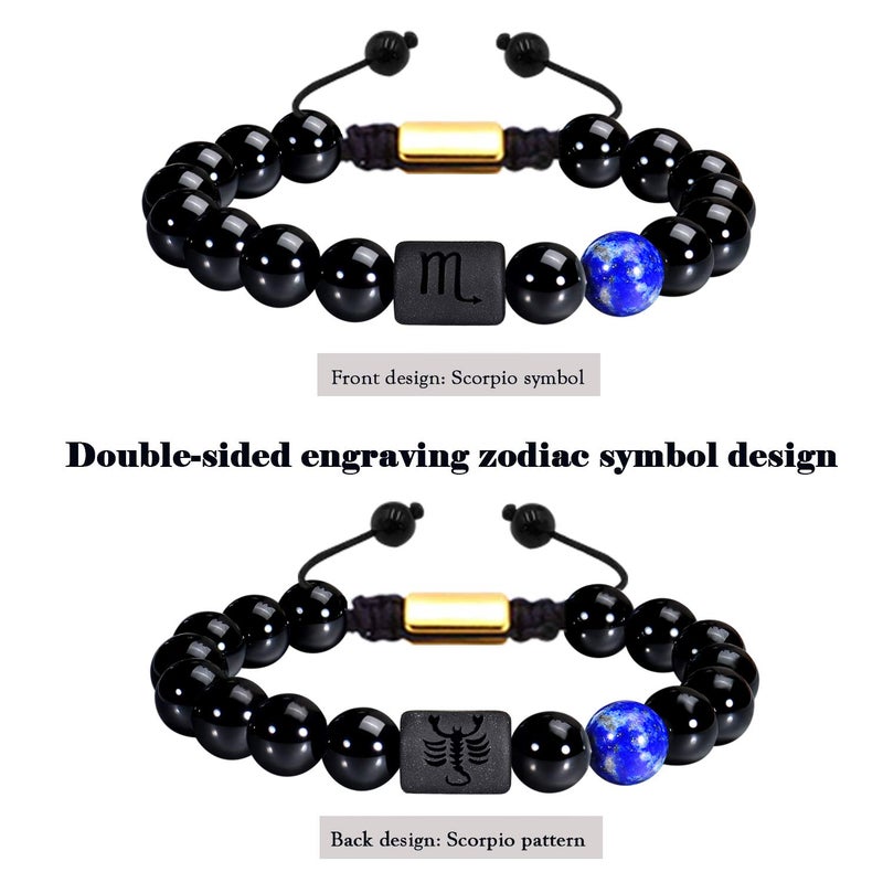 VLINRAS Scorpio Gifts Men Women Zodiac Scorpio Bracelet Braided Adjustable Black Onyx Horoscope Birthday Jewelry - Image 2